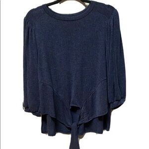 Style Rack Women Blue Pull High Low Crop Waist Tie Bishop Sleeves Sweater L.